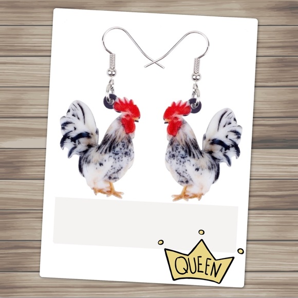 Rooster Chicken Farm Acrylic Earrings - Picture 2 of 6
